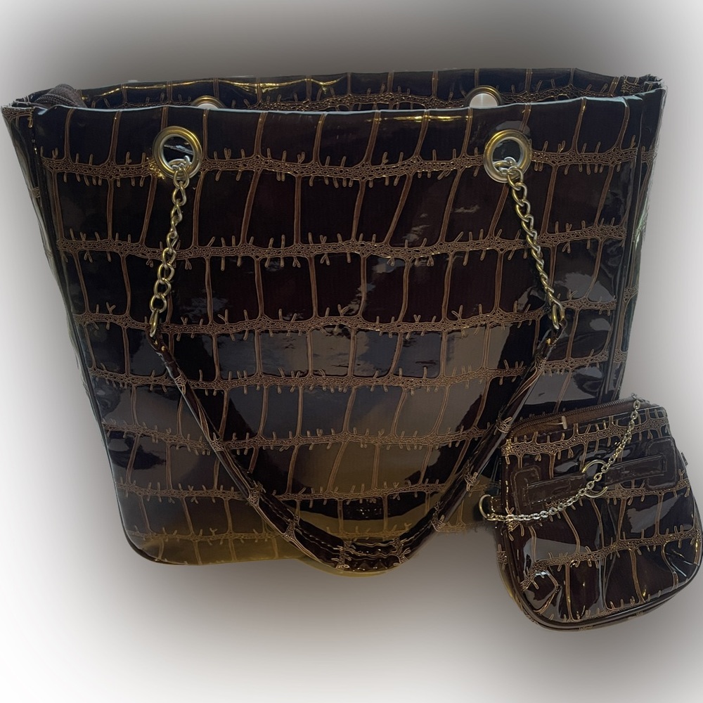 Vintage Brown Croc Shoulder Bag